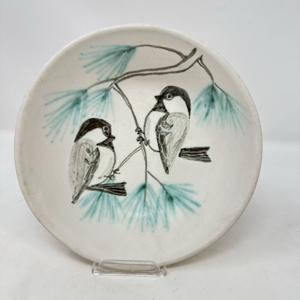 Andersen Design Studio Chickadee Pottery Bowl Maine Art Bird Signed 2x7 Vintage